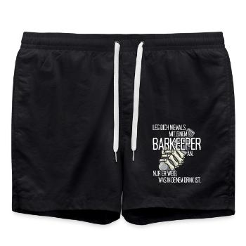 Leg Dich Niemals Mit Einem Barkeeper An Bartender - Badeshorts - Schwarz - Vorne - AI Model Male 185 light (185cm)