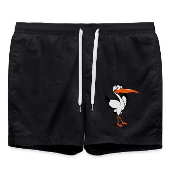 storch witzig comic - Badeshorts - Schwarz - Vorne - AI Model Male 185 light (185cm)