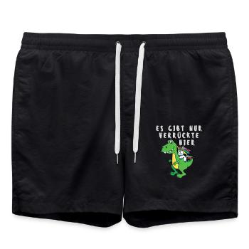 Es gibt nur verrückte hier Einhorn und Drache - Badeshorts - Schwarz - Vorne - AI Model Male 185 light (185cm)