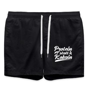 Bodybuilding Spruch lustig Protein statt Kokain - Badeshorts - Schwarz - Vorne - AI Model Male 185 light (185cm)