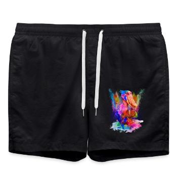 Shoebill bird watercolor watercolor gift - Swim Trunks - black - Front - AI Model Male 185 light (185cm)