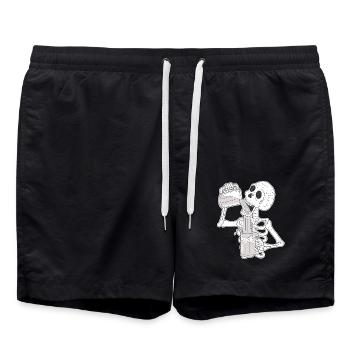 Cadeau drôle d'humour de bière de crâne de squelette - Short de bain - noir - Devant - AI Model Male 185 light (185cm)
