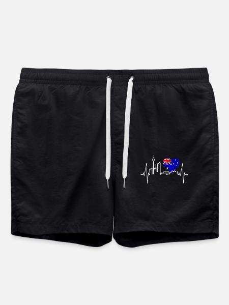 Sydney Skyline Herzschlag Australien Flagge Herz - Badeshorts - Schwarz