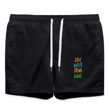 save water drink wine - speicher Wasser trink Wein - Badeshorts - Schwarz - Vorne - AI Model Male 185 light (185cm)