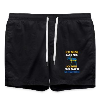Ich muss gar nix - Ich muss nur nach Schweden - Badeshorts - Schwarz - Vorne - AI Model Male 185 light (185cm)