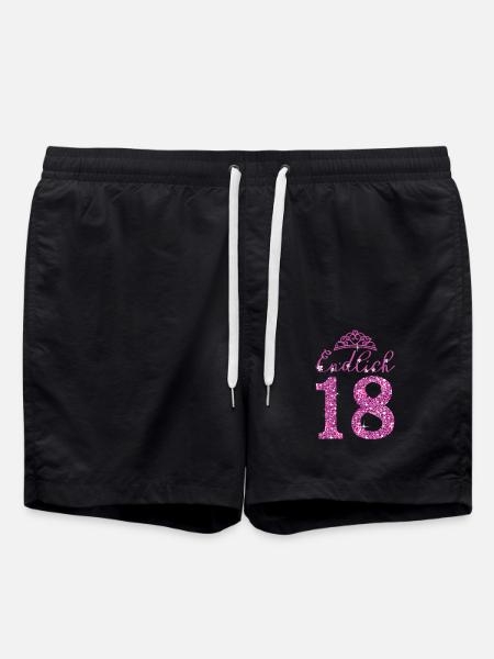 Endlich 18 - Girls Mädchen 18. Geburtstag Geschenk - Badeshorts - Schwarz