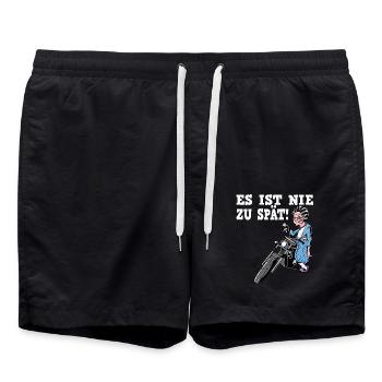 Es Ist Nie Zu Spät - Motorrad Oma - Badeshorts - Schwarz - Vorne - AI Model Male 185 light (185cm)