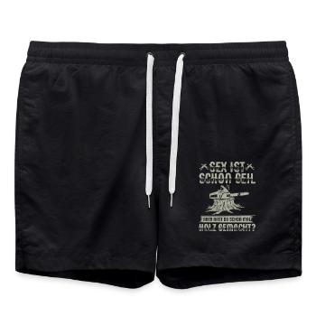 Sex ist schon geil, aber .. Kettensäge Holz machen - Badeshorts - Schwarz - Vorne - AI Model Male 185 light (185cm)