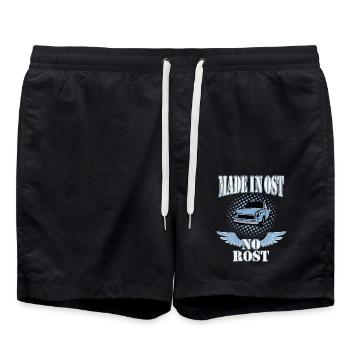 Made in Ost no Rost - DDR Kult Auto - Badeshorts - Schwarz - Vorne - AI Model Male 185 light (185cm)
