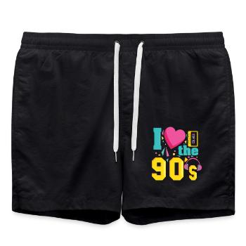 T-shirt de fête de coeur tenue rétro des années 90 - Short de bain - noir - Devant - AI Model Male 185 light (185cm)