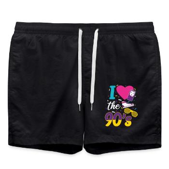 T-shirt de fête de coeur tenue rétro des années 90 - Short de bain - noir - Devant - AI Model Male 185 light (185cm)