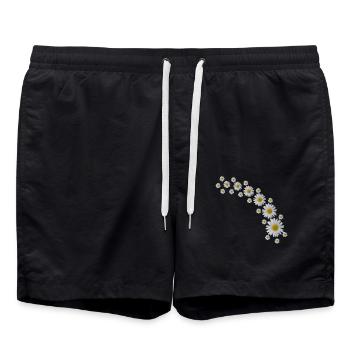 Daisies tendril, white flowers, flowers, floral, - Swim Trunks - black - Front - AI Model Male 185 light (185cm)