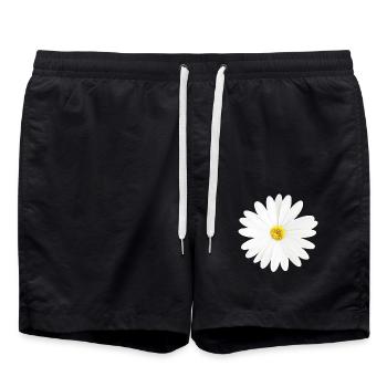 Daisy white flower nature gift - Swim Trunks - black - Front - AI Model Male 185 light (185cm)
