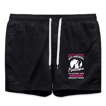 Leg dich niemals mit meinem Frauchen an - Badeshorts - Schwarz - Vorne - AI Model Male 185 light (185cm)