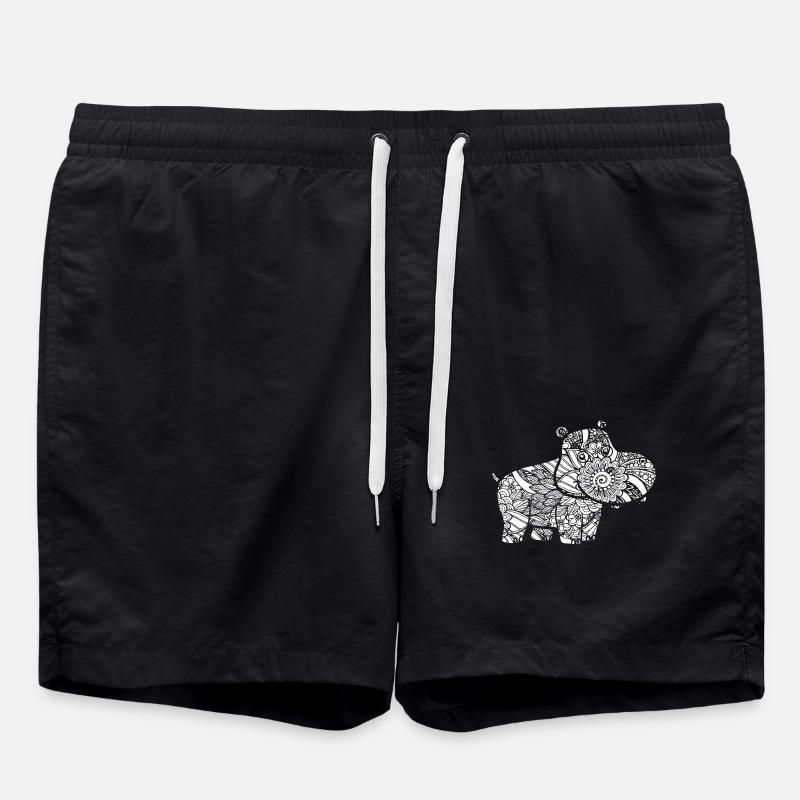 Hippo Hippo Floral Pattern - Swim Trunks - black