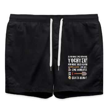 ja ich habe eine huebsche Tochter lustiger Spruch - Badeshorts - Schwarz - Vorne - AI Model Male 185 light (185cm)