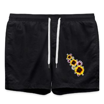 Vrille de fleurs avec tournesols, marguerites, fleurs - Short de bain - noir - Devant - AI Model Male 185 light (185cm)
