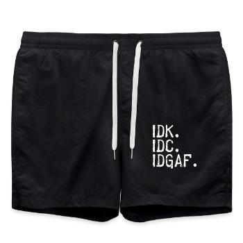 IDK IDC IDGAF I Don't Care I Don't know - Swim Trunks - black - Front - AI Model Male 185 light (185cm)