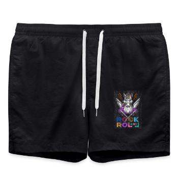 Rock and roll unicorn unicorn guitar headbang - Swim Trunks - black - Front - AI Model Male 185 light (185cm)
