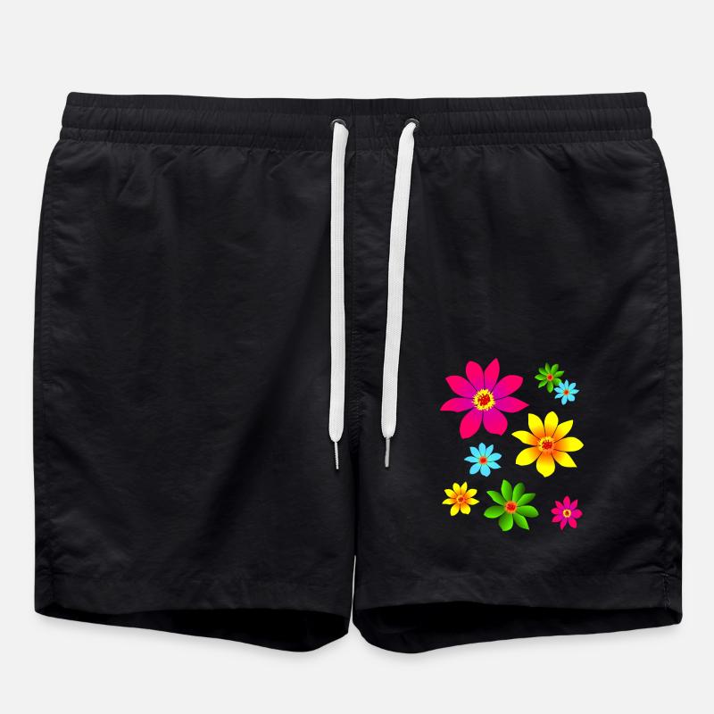 bunte Blumen, farbenfroh, blühend, Blüten, blumig - Badeshorts - Schwarz