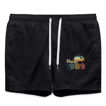 Vintage 1989 Anniversaire Rétro Vintage 89 Cadeau - Short de bain - noir - Devant - AI Model Male 185 light (185cm)