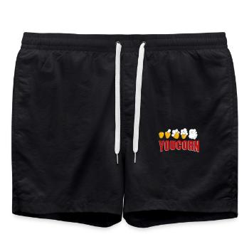 Popcorn saying - Swim Trunks - black - Front - AI Model Male 185 light (185cm)