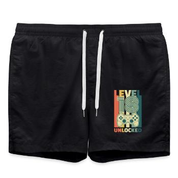 18. geburtstag Level Complete Unlocked Geshenk - Badeshorts - Schwarz - Vorne - AI Model Male 185 light (185cm)