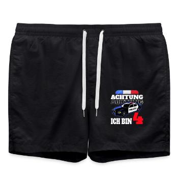 4th birthday police police car boy gift - Swim Trunks - black - Front - AI Model Male 185 light (185cm)