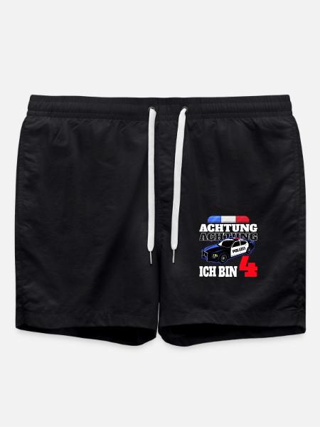 4 Geburtstag Polizei Polizeiauto Junge Geschenk - Badeshorts - Schwarz