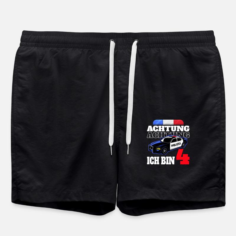 4 Geburtstag Polizei Polizeiauto Junge Geschenk - Badeshorts - Schwarz