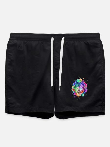 Aquarel wolf cadeau - Zwemshorts - zwart