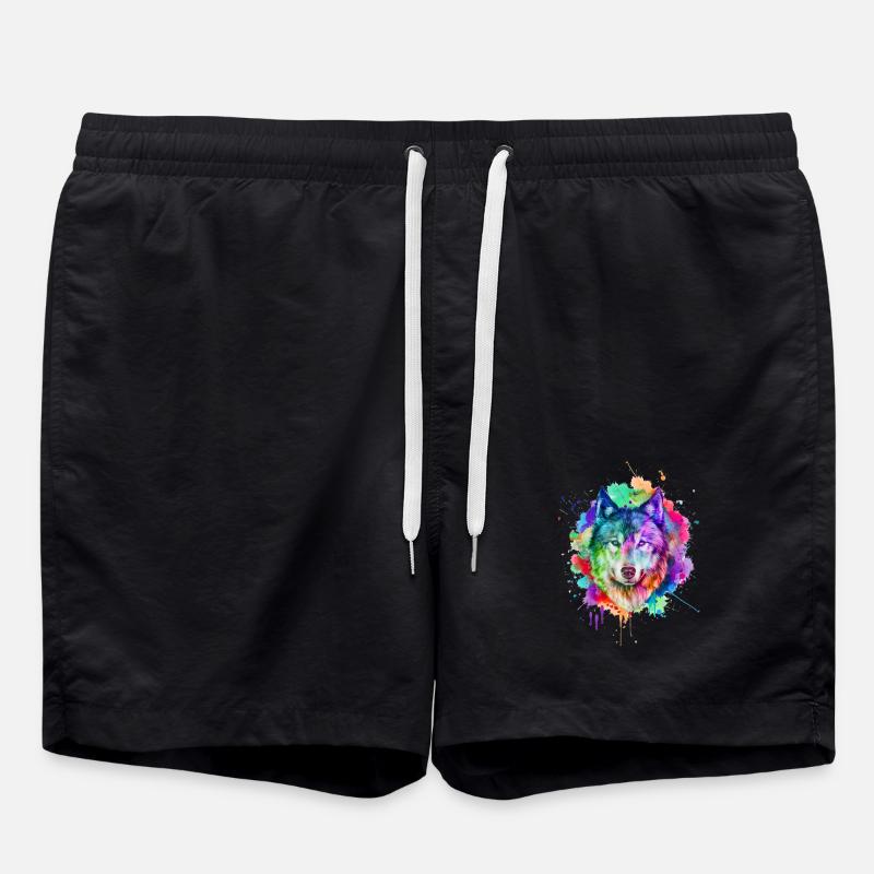Cadeau de loup aquarelle - Short de bain - noir