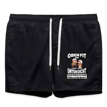 Oben fit und unten dicht: Der humorvolles Altern - Badeshorts - Schwarz - Vorne - AI Model Male 185 light (185cm)