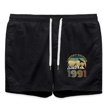 Vintage 1991 Geburtstag Retro Jahrgang Geschenk - Badeshorts - Schwarz - Vorne - AI Model Male 185 light (185cm)