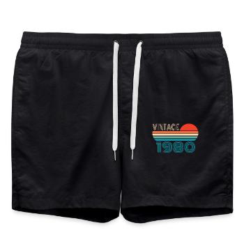 Vintage 1980 anniversaire rétro vintage cadeau - Short de bain - noir - Devant - AI Model Male 185 light (185cm)