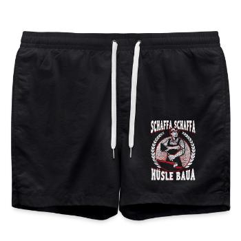 Schaffa Schaffa – Stolz aufs Häusle bauen - Badeshorts - Schwarz - Vorne - AI Model Male 185 light (185cm)