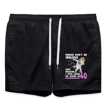 40e anniversaire Licorne 40 ans avec bâton de déambulateur - Short de bain - noir - Devant - AI Model Male 185 light (185cm)