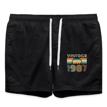 Vintage 1987 anniversaire rétro Vintage cadeau - Short de bain - noir - Devant - AI Model Male 185 light (185cm)