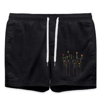 Doux rétro fleurs vintage couleurs motif fleur - Short de bain - noir - Devant - AI Model Male 185 light (185cm)
