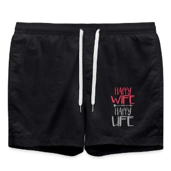 Femme heureuse, vie heureuse - Short de bain - noir - Devant - AI Model Male 185 light (185cm)
