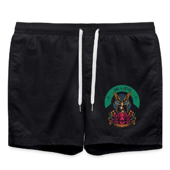 Lotus Owl Garden Gift - Swim Trunks - black - Front - AI Model Male 185 light (185cm)