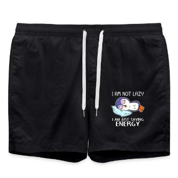 Funny penguin saying lazy funny gift idea - Swim Trunks - black - Front - AI Model Male 185 light (185cm)