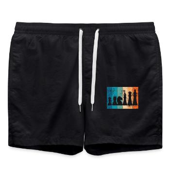 Schach Schachbrett Schachmatt König Retro Geschenk - Badeshorts - Schwarz - Vorne - AI Model Male 185 light (185cm)