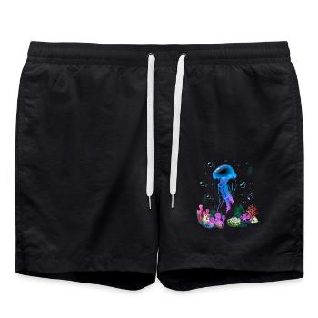 Vacation sea summer marine animals - Swim Trunks - black - Front - AI Model Male 185 light (185cm)