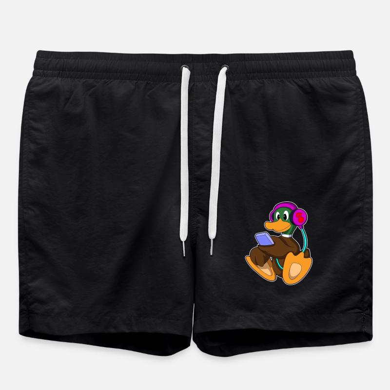 Duck with phone & headphones - Swim Trunks - black