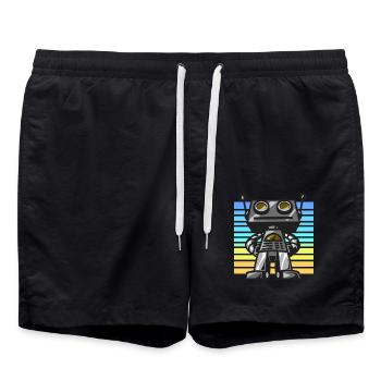 Robot coucher de soleil rétro - Short de bain - noir - Devant - AI Model Male 185 light (185cm)