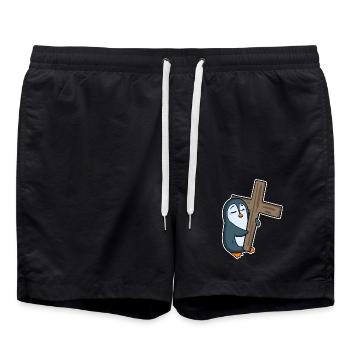 Pingouin et religion croisée - Short de bain - noir - Devant - AI Model Male 185 light (185cm)