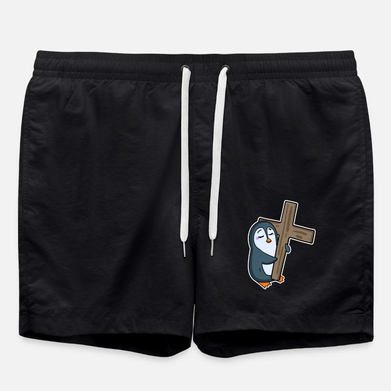 Pinguin und Kreuz Religion - Badeshorts - Schwarz