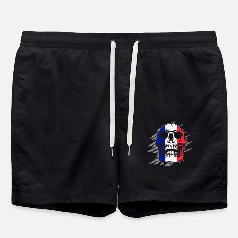 France Flag Skull - Swim Trunks - black