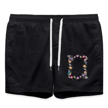 Fleurs avec papillons, fleurs, insectes - Short de bain - noir - Devant - AI Model Male 185 light (185cm)